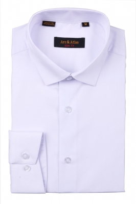 Рубашка мужская приталенная однотонная цвет белый длинный рукав slim-fit (Арт. OD-016)